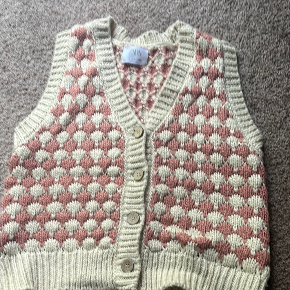Women's Cream and Pink Knit Sweater Vest